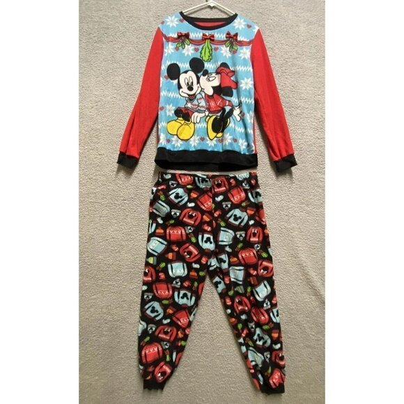 Woman’s L Mickey Minnie Mouse Pajama Set Fleece - Picture 1 of 9